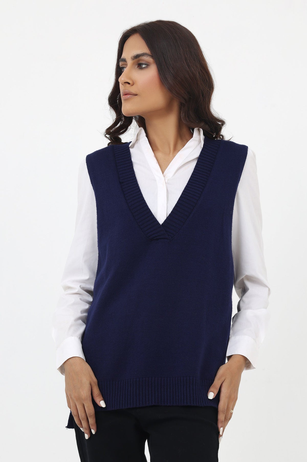 ALMAS SLEEVELESS KNIT SWEATER-NAVY