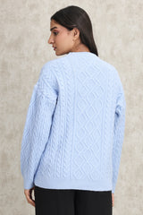 CABLE KNIT PULLOVER SWEATER-BLUE