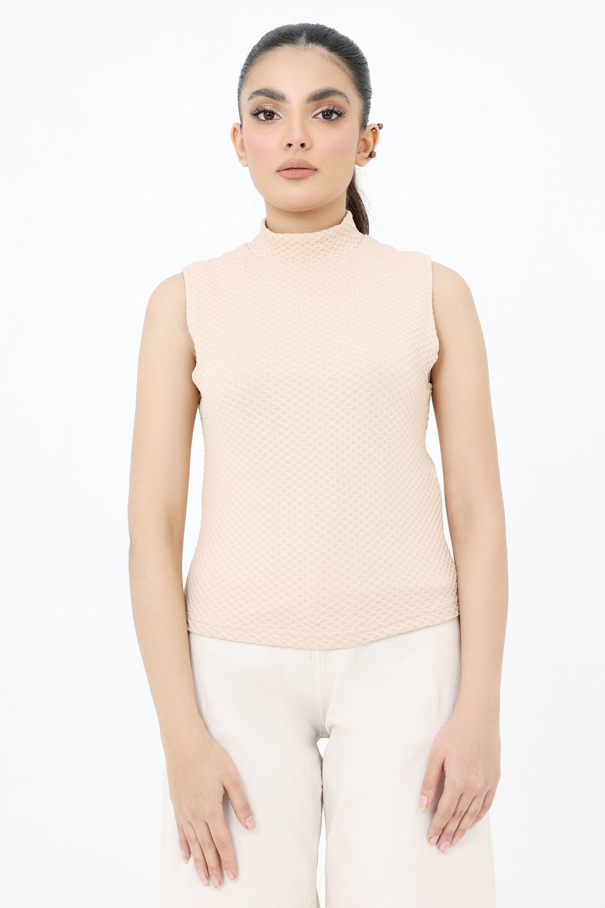 JACQUARD CROP TOP-BEIGE