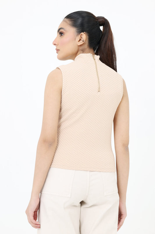 JACQUARD CROP TOP-BEIGE