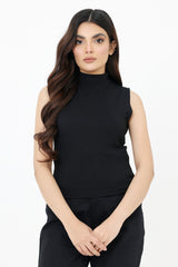 JACQUARD CROP TOP-BLACK