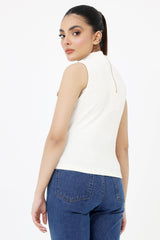 JACQUARD CROP TOP-WHITE