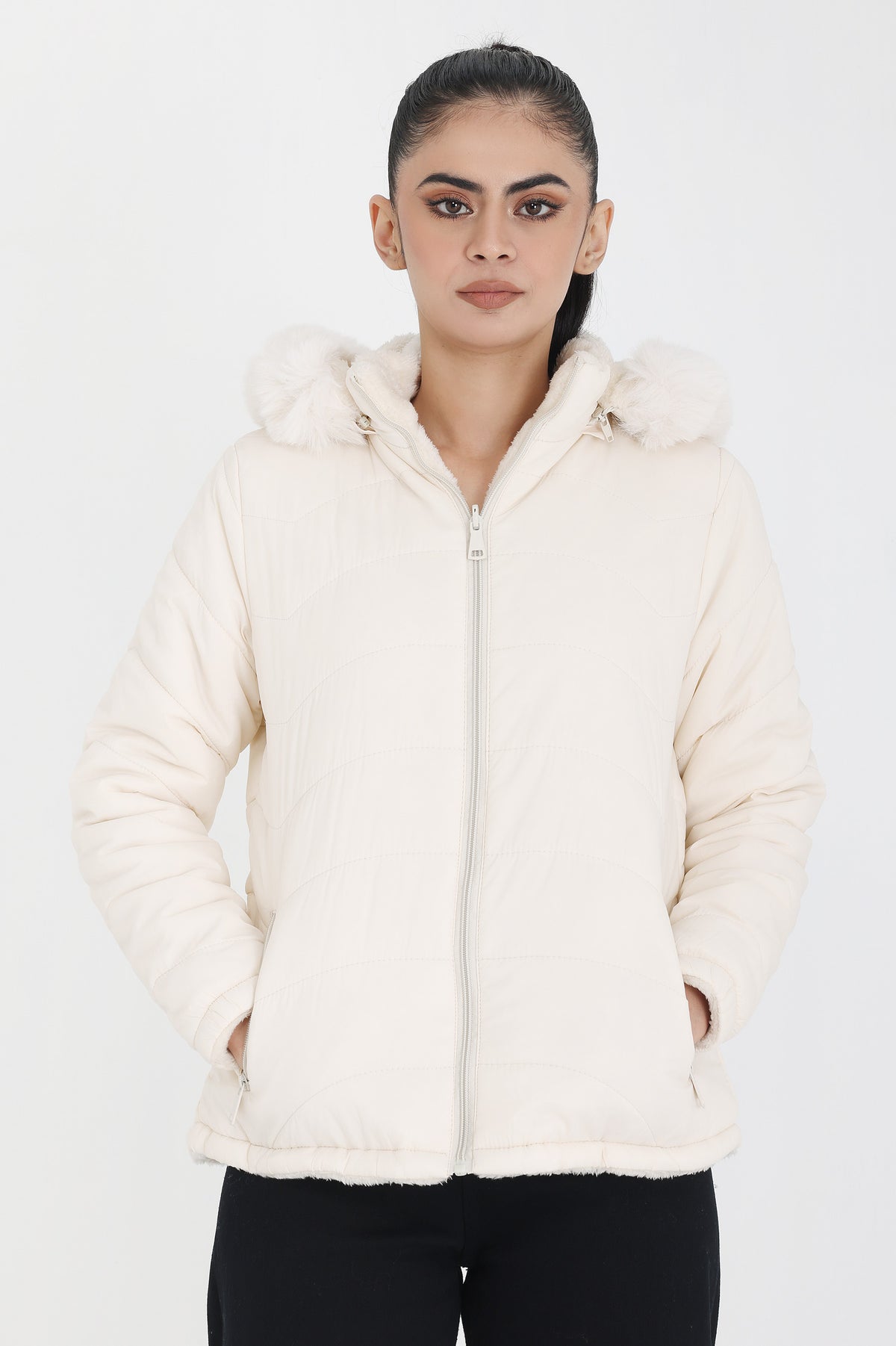 REVERSIBLE PUFFER HOODIE-WHITE