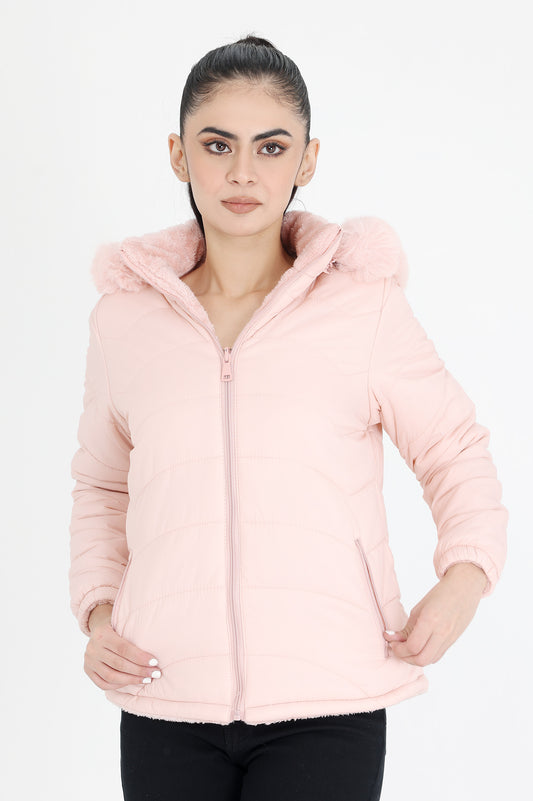 REVERSIBLE PUFFER HOODIE-PINK