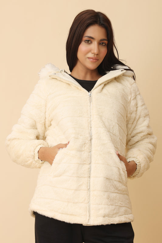 FLUFFY REVERSIBLE JACKET-WHITE