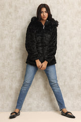 FLUFFY REVERSIBLE JACKET-BLACK