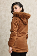 FLUFFY REVERSIBLE JACKET-COFFEE