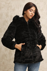 FLUFFY REVERSIBLE JACKET-BLACK