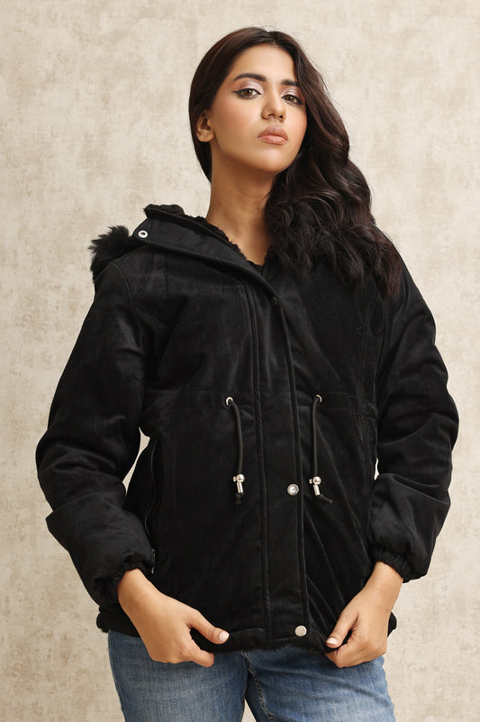 FLUFFY REVERSIBLE JACKET-BLACK