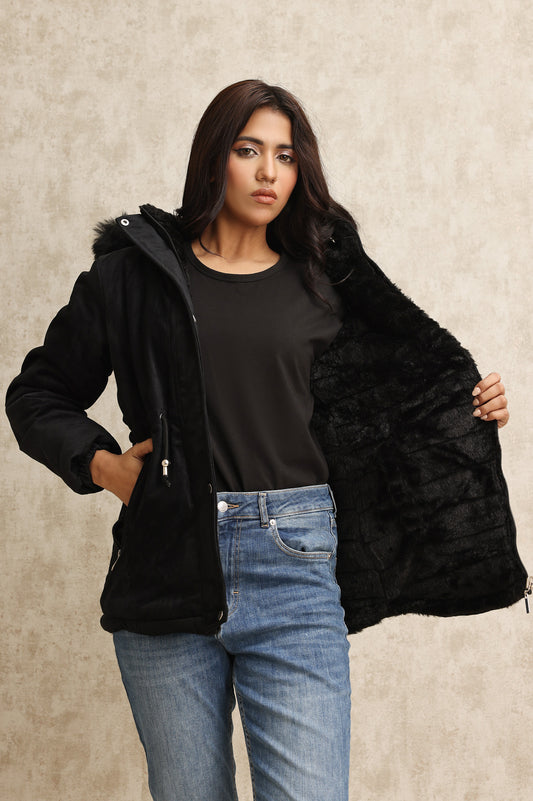 FLUFFY REVERSIBLE JACKET-BLACK