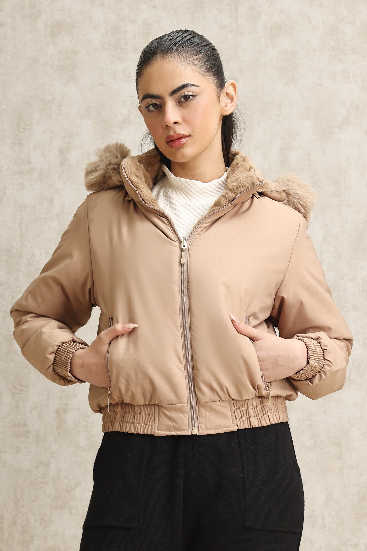 DUAL-SIDED PUFFER JACKET-KHAKI