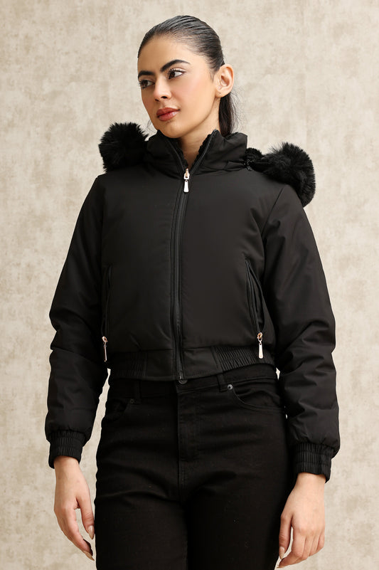 DUAL-SIDED PUFFER JACKET-BLACK