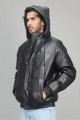 HOODED PUFFER JACKET-BLACK