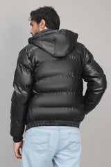 HOODED PUFFER JACKET-BLACK