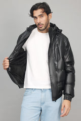 HOODED PUFFER JACKET-BLACK