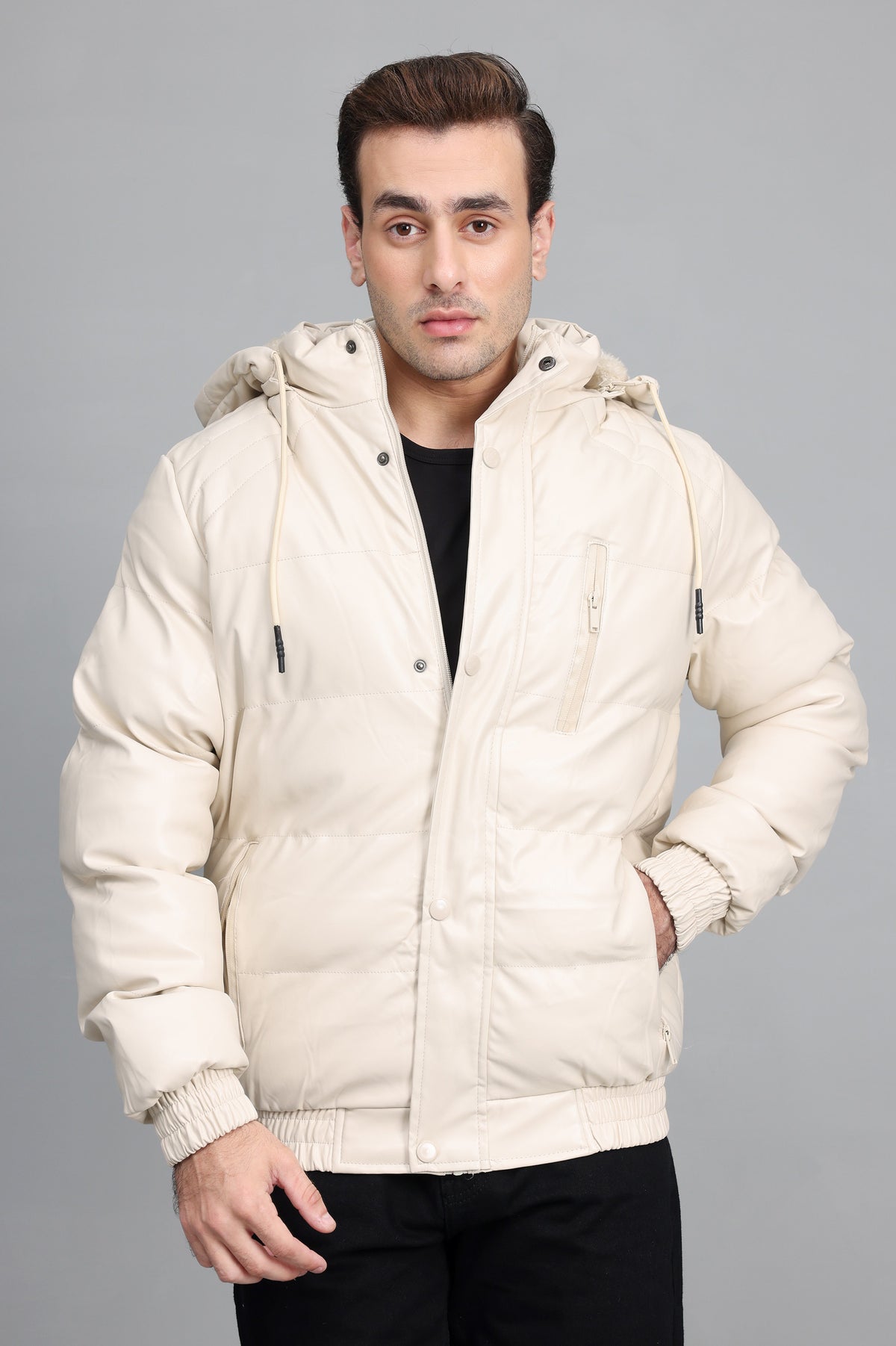 HOODED PUFFER JACKET-WHITE