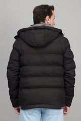 SPORTY HOODED PUFFER JACKET-BLK/GREY