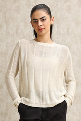 CASUAL MESH KNIT SWEATER-BEIGE