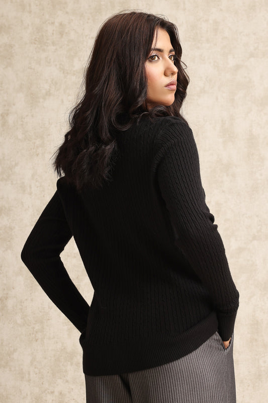 RIBBED V-NECK SWEATER-BLACK