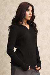 RIBBED V-NECK SWEATER-BLACK