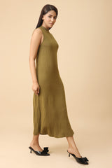 SLEEVELESS RIBBED KNIT DRESS-GREEN