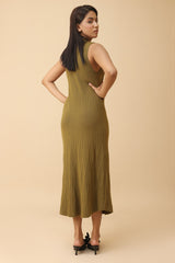 SLEEVELESS RIBBED KNIT DRESS-GREEN