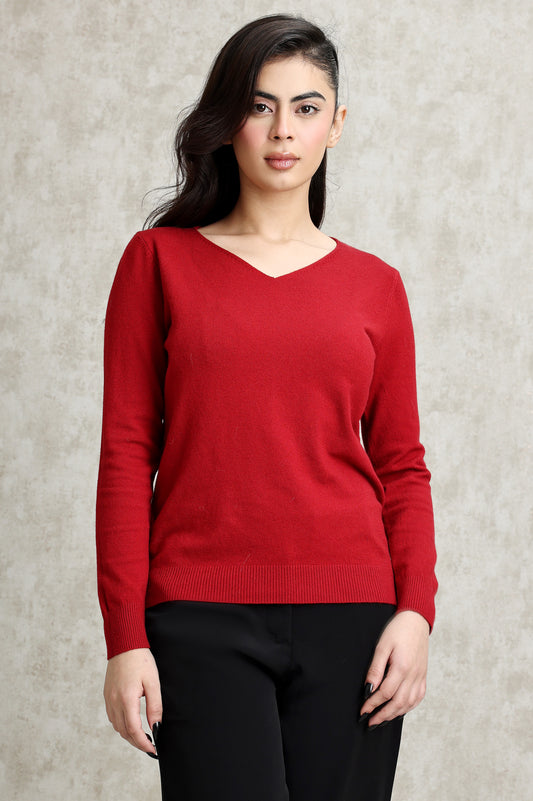 KNIT V-NECK SWEATER-MAROON