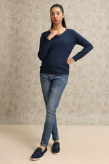 KNIT V-NECK SWEATER-NAVY