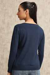 KNIT V-NECK SWEATER-NAVY