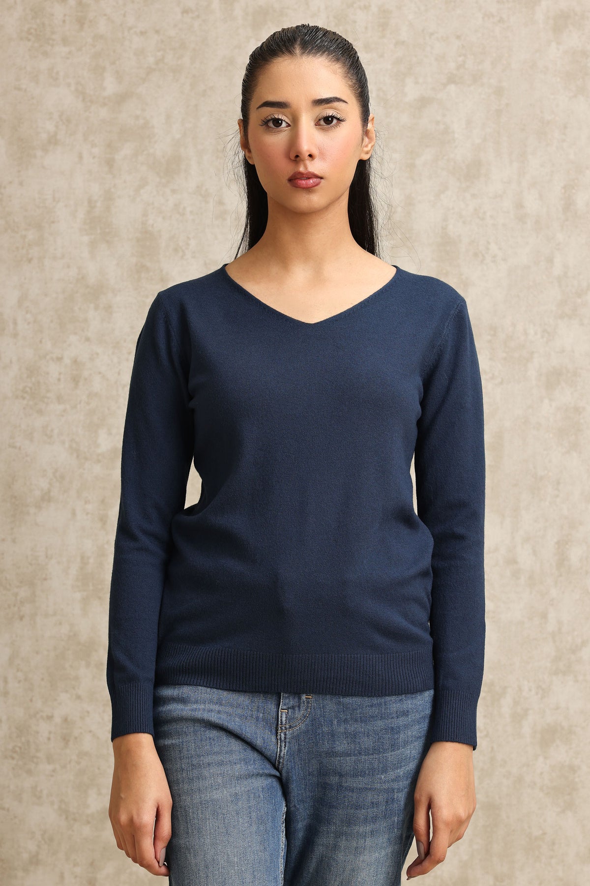 KNIT V-NECK SWEATER-NAVY