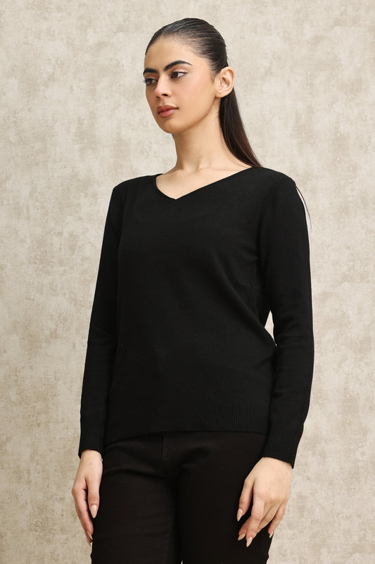 KNIT V-NECK SWEATER-BLACK