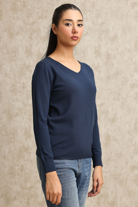 KNIT V-NECK SWEATER-NAVY