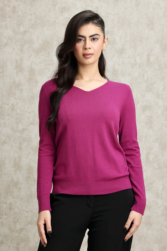 KNIT V-NECK SWEATER-PURPLE