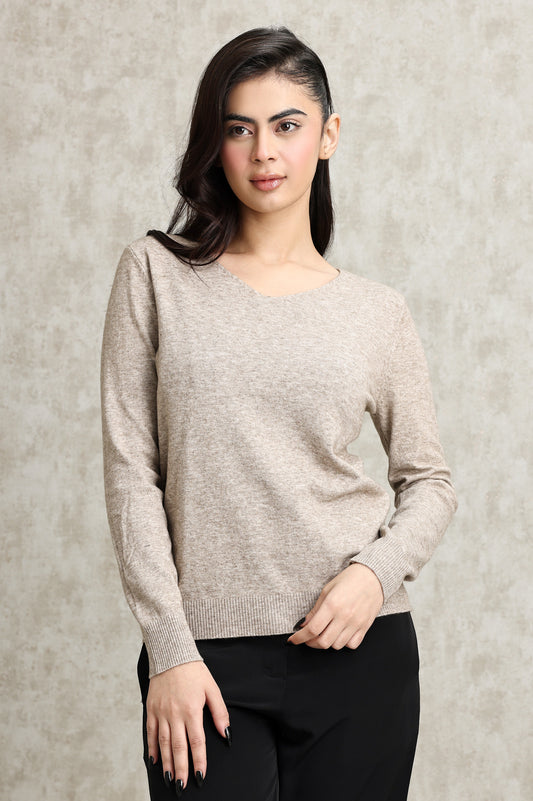 KNIT V-NECK SWEATER-KHAKI