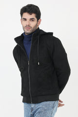 TWO-TONE SUEDE HOODIE-BLACK