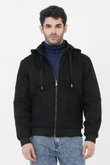 TWO-TONE SUEDE HOODIE-BLACK