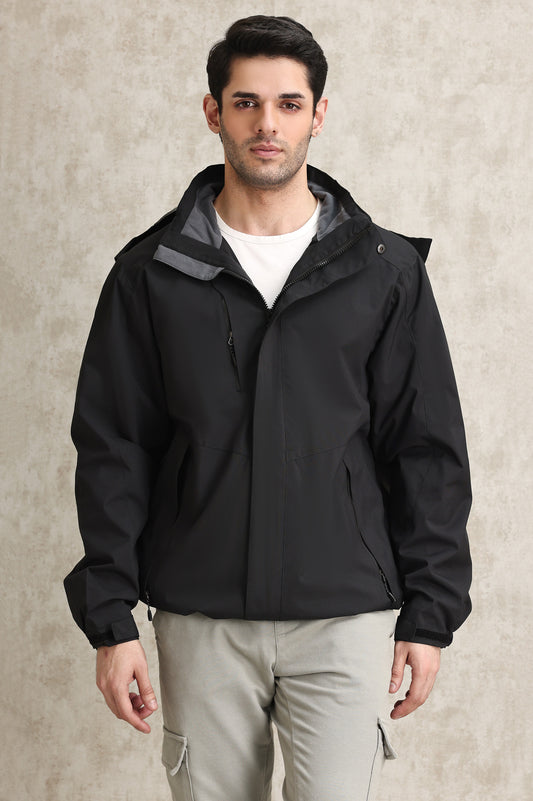 WATER-RESISTANT HOODED JACKET-BLACK