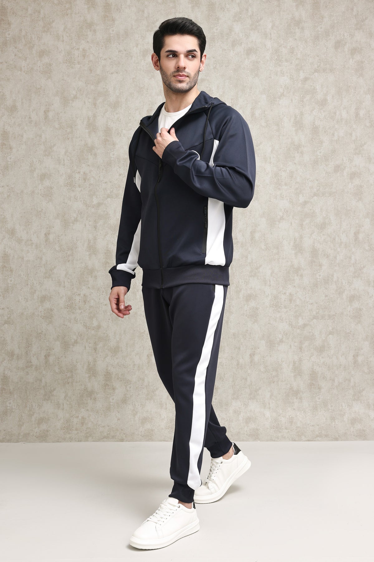 FULL-ZIP TRACKSUIT WITH CONTRAST PANEL DESIGN-NAVY-WHITE