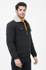 WOOLEN COLLAR PARACHUTE JACKET-BLACK