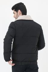 WOOLEN COLLAR PARACHUTE JACKET-BLACK