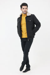 WOOLEN COLLAR PARACHUTE JACKET-BLACK