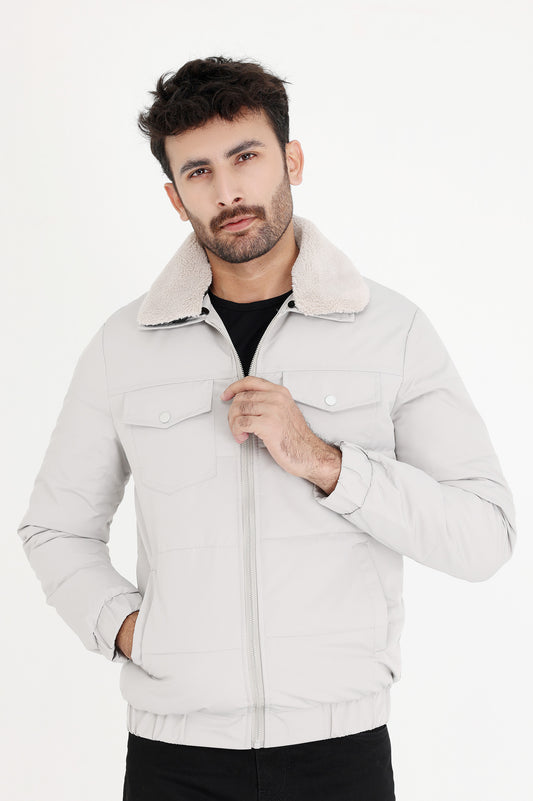 WOOLEN COLLAR PARACHUTE JACKET-GREY