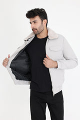 WOOLEN COLLAR PARACHUTE JACKET-GREY