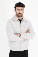 WOOLEN COLLAR PARACHUTE JACKET-GREY