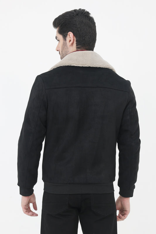 ALMAS URBAN SUEDE JACKET WITH FUR COLLAR-BLACK