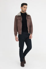 ALMAS URBAN SUEDE JACKET WITH FUR COLLAR-COFFEE