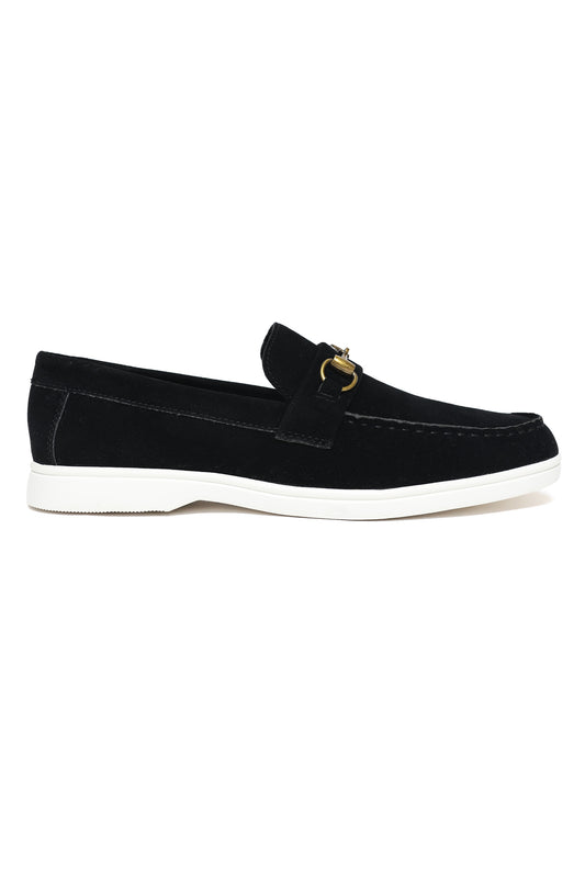 PREMIUM SUEDE LOAFERS WITH METALLIC HORSEBIT-BLACK