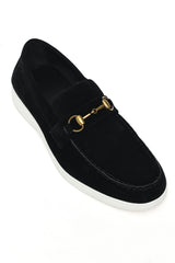 PREMIUM SUEDE LOAFERS WITH METALLIC HORSEBIT-BLACK