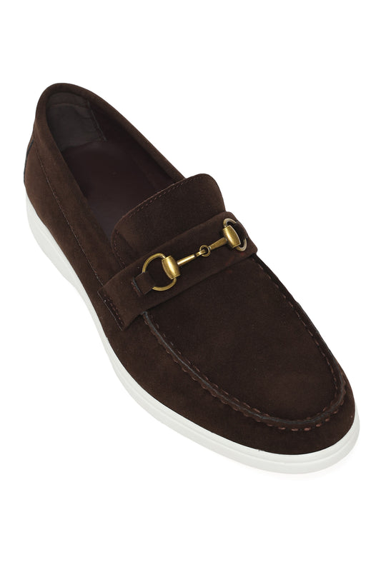 PREMIUM SUEDE LOAFERS WITH METALLIC HORSEBIT-COFFEE