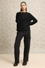 CASUAL MESH KNIT SWEATER-BLACK